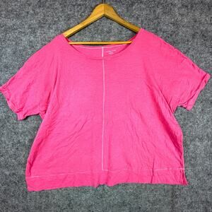 Eileen Fisher Organic T-Shirt Womens 1X Hot Pink Round Neck Casual Basics Layer